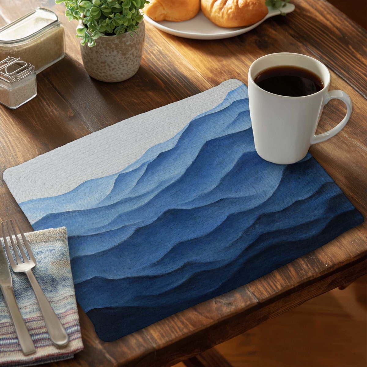 Picture of Begin Home Decor C4BP14185431YN 14 x 18 in. Blue Ocean Braided Polyester Placemats for Home Decor - Set of 4