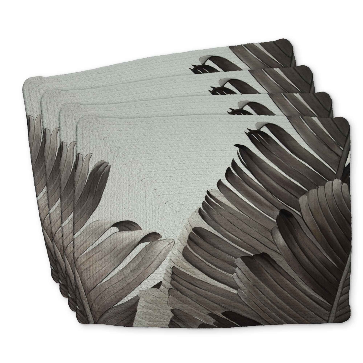 Picture of Begin Home Decor C4BP14189M1HOM 14 x 18 in. Grayscale Tropical Leaves Braided Polyester Placemat - Decor - Set of 4