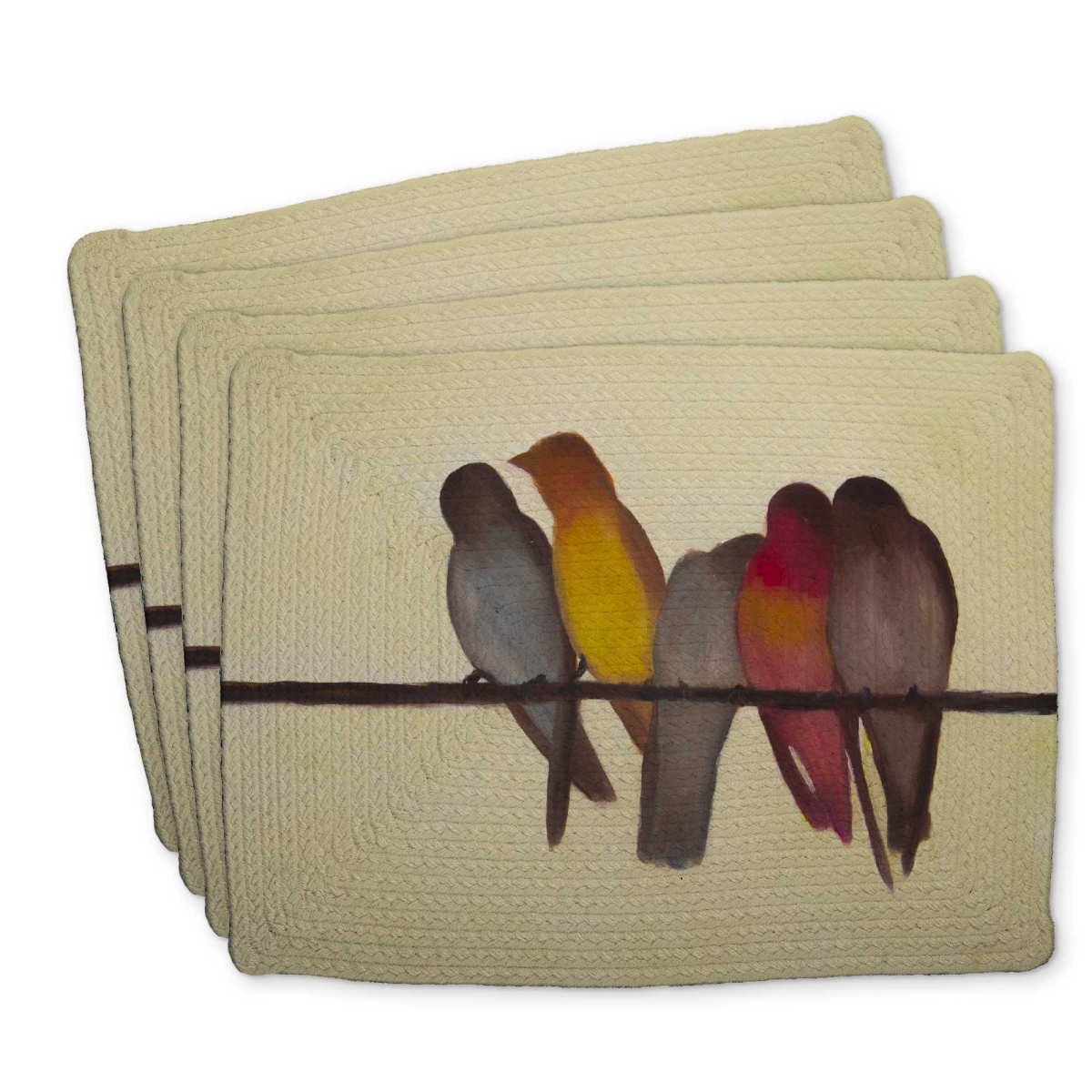 Picture of Begin Home Decor C4BP14189SQRSA 14 x 18 in. Five Birds on a Branch Braided Polyester Placemat - Decor - Set of 4