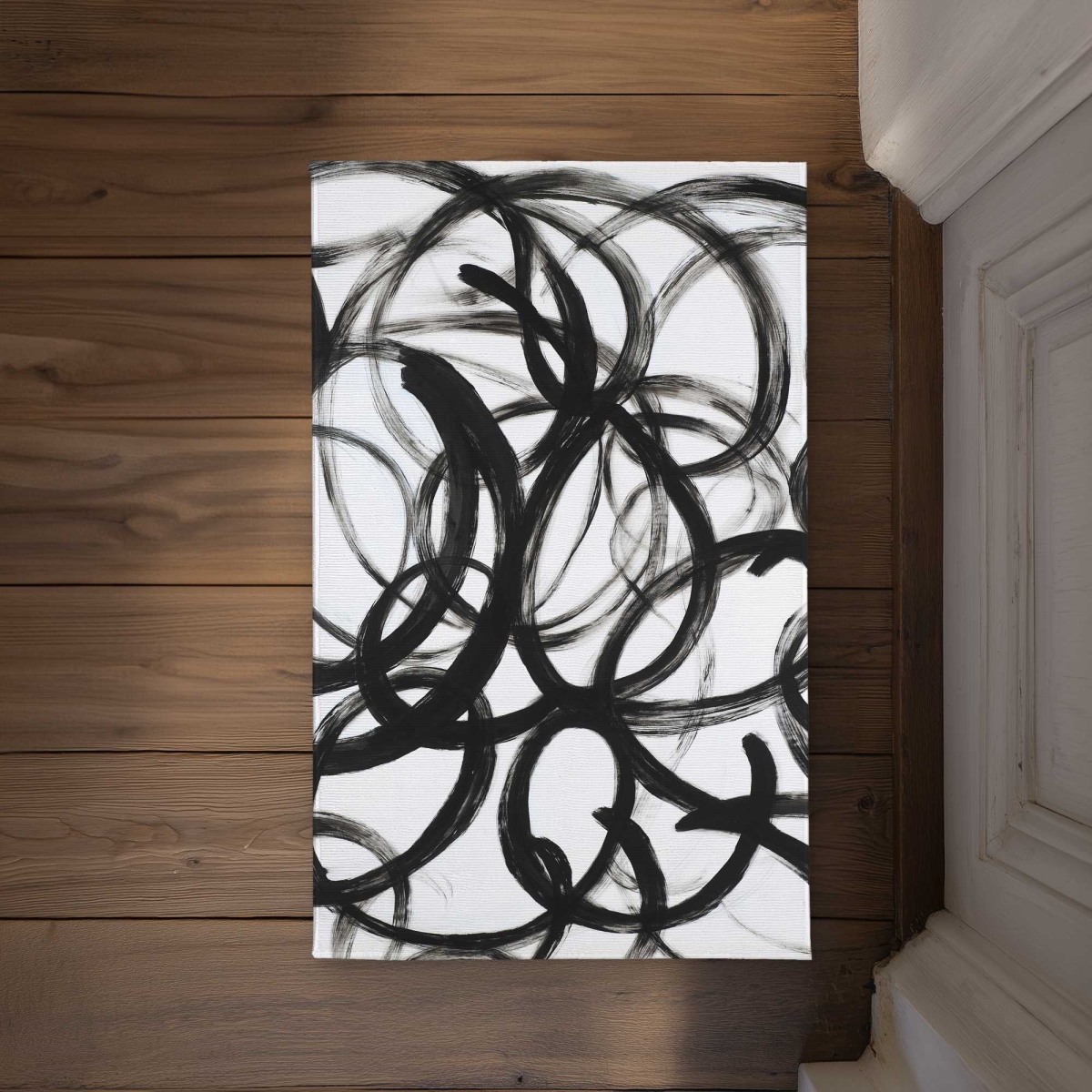 CODM21342RL3PG 21 x 34 in. Abstract Curly Lines Black Office Door Mat - Home Decor