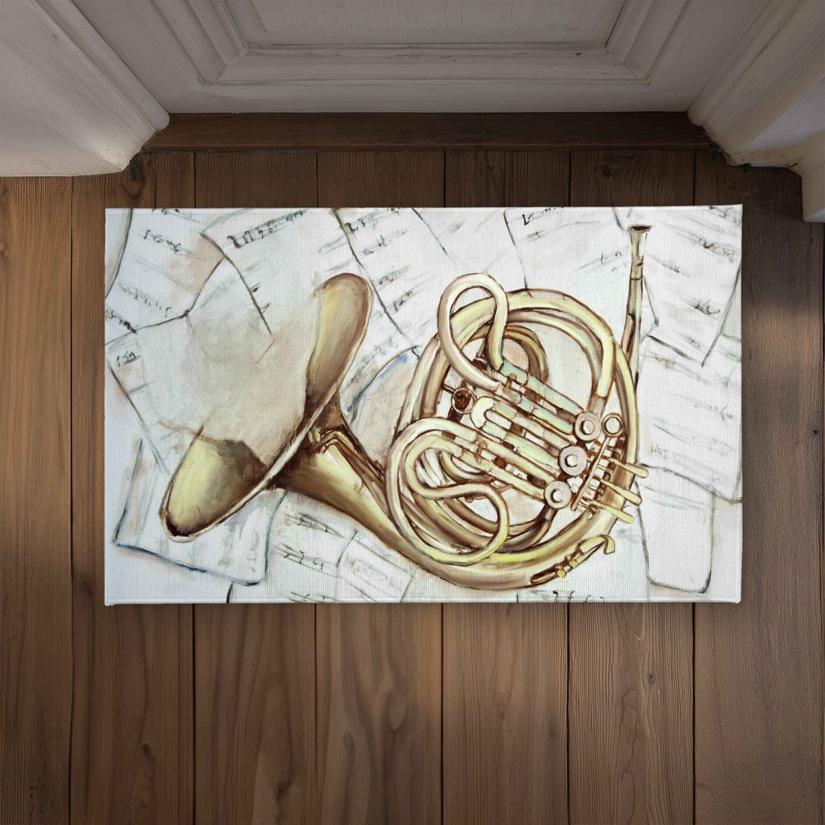 CODM21344GHKJM 21 x 34 in. Horn on Music Sheet Door Mat - Decorative Indoor & Outdoor Door Mat