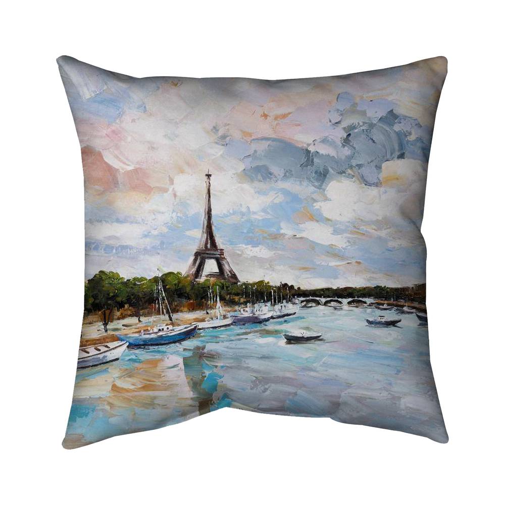 5543-2626-ST30 26 x 26 in. Boats on the Seine At Paris - Contemporary Poly Twill Throw