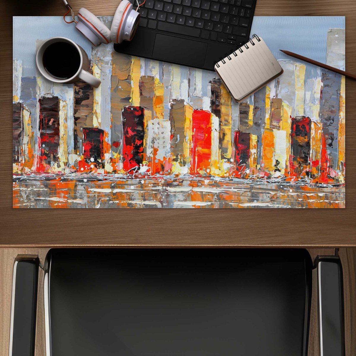 C1DM142445HZQX 14 x 24 in. Colorful Buildings with Water Reflection Gaming Desk Mat - Decor