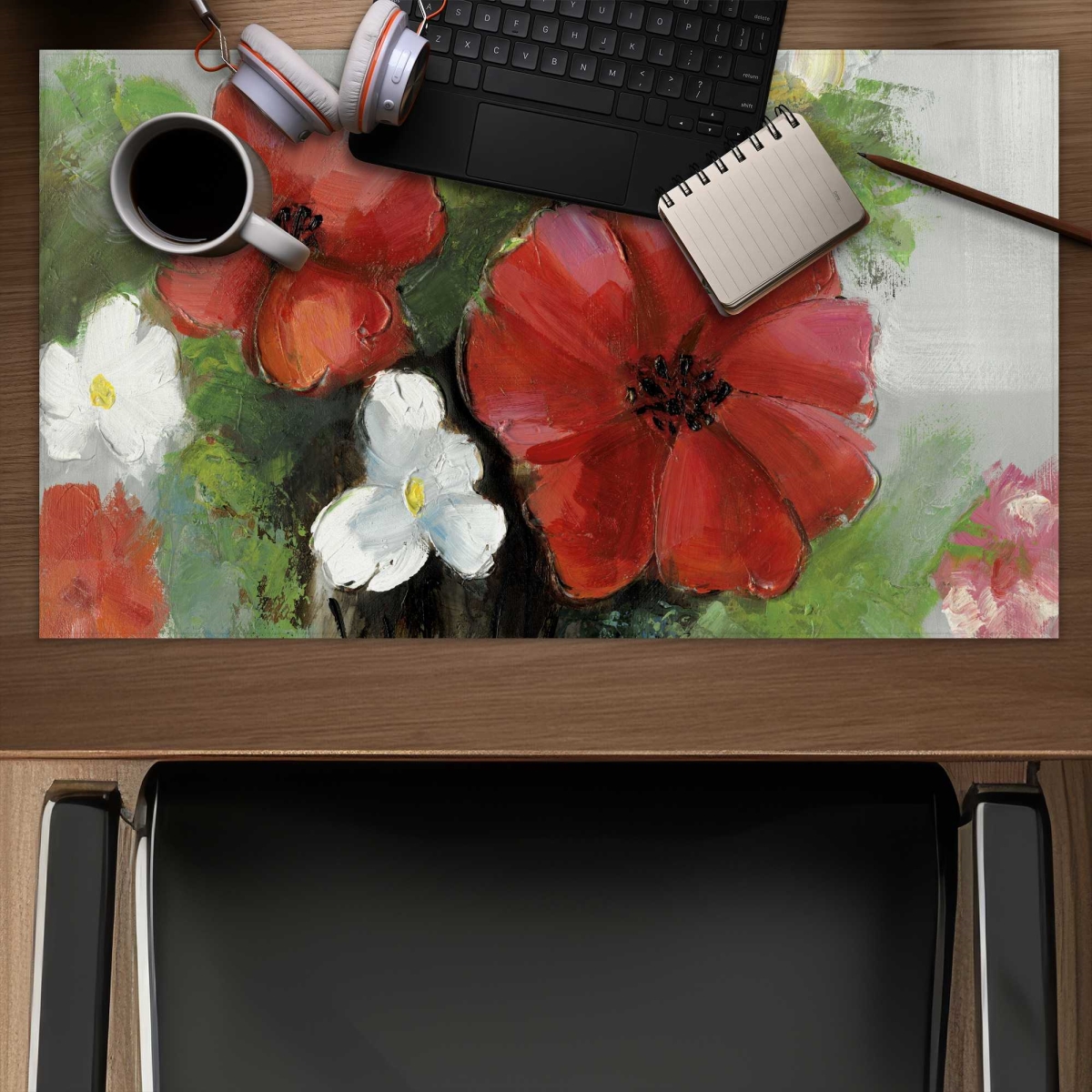 C1DM1424SLDCRC 14 x 24 in. Abstract Wild Flowers Bundle - Floral Gaming Desk Mat