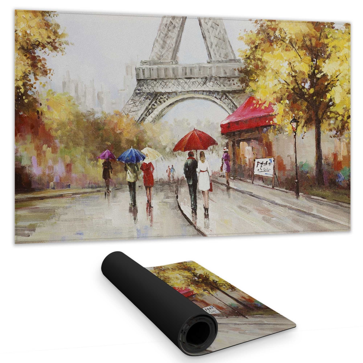C1DM1424VSEJPJ 14 x 24 in. Passersby Near The Eiffel Tower - Beige Man Gaming Desk Mat