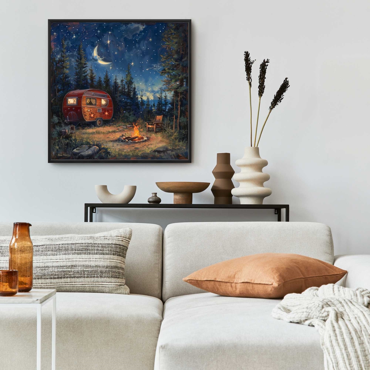 C1FC2424QT1DJ3 24 x 24 in. Campfire - Gray Framed Canvas Wall Art for Home Decor