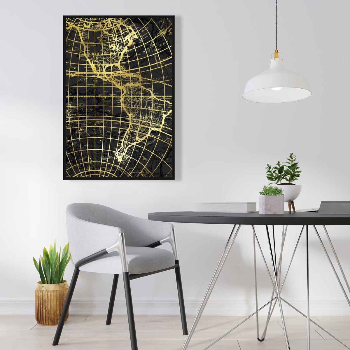 C1FC2436HLJXQ8 24 x 36 in. Black & Marine World Map Globe - Modern Canvas Home Decor
