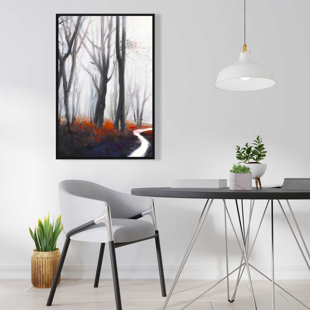 C1FC2436XEH6W3 24 x 36 in. Mysterious Forest with Stream - Red Seasons Framed Canvas