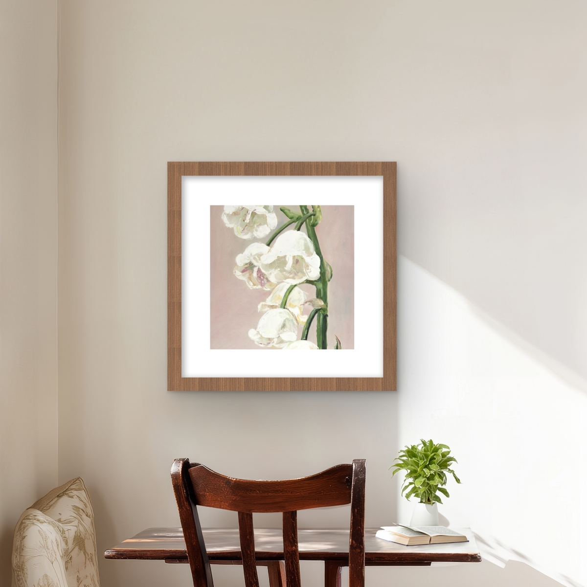 C1FM1616KY1TS3 16 x 16 in. Lily of the Valley Flowers Wall Art - Contemporary Framed Print Decor