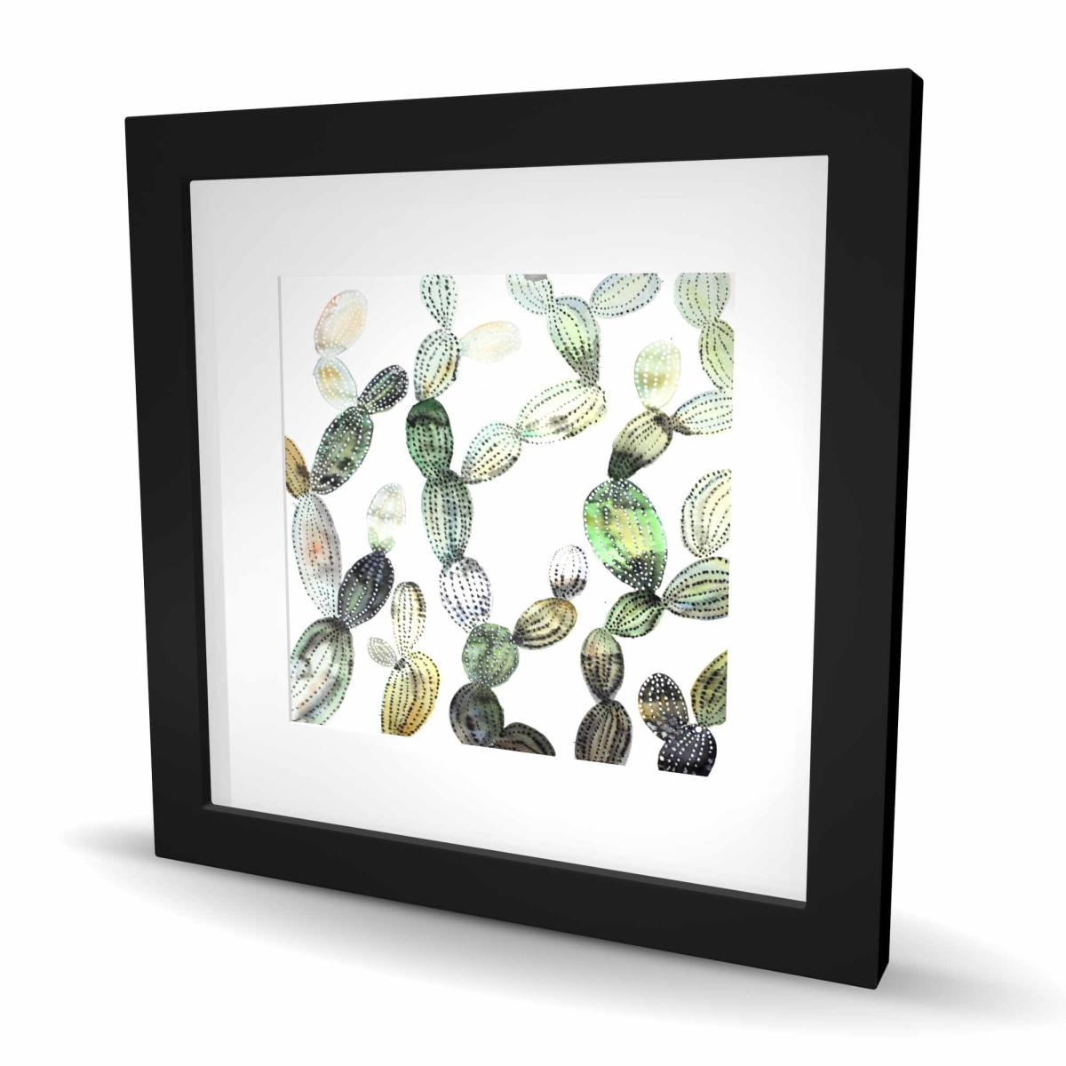 C1FM1616LBL8EL 16 x 16 in. Pattern Opuntia Cactus - Framed Matted Print Wall Art for Home Decor