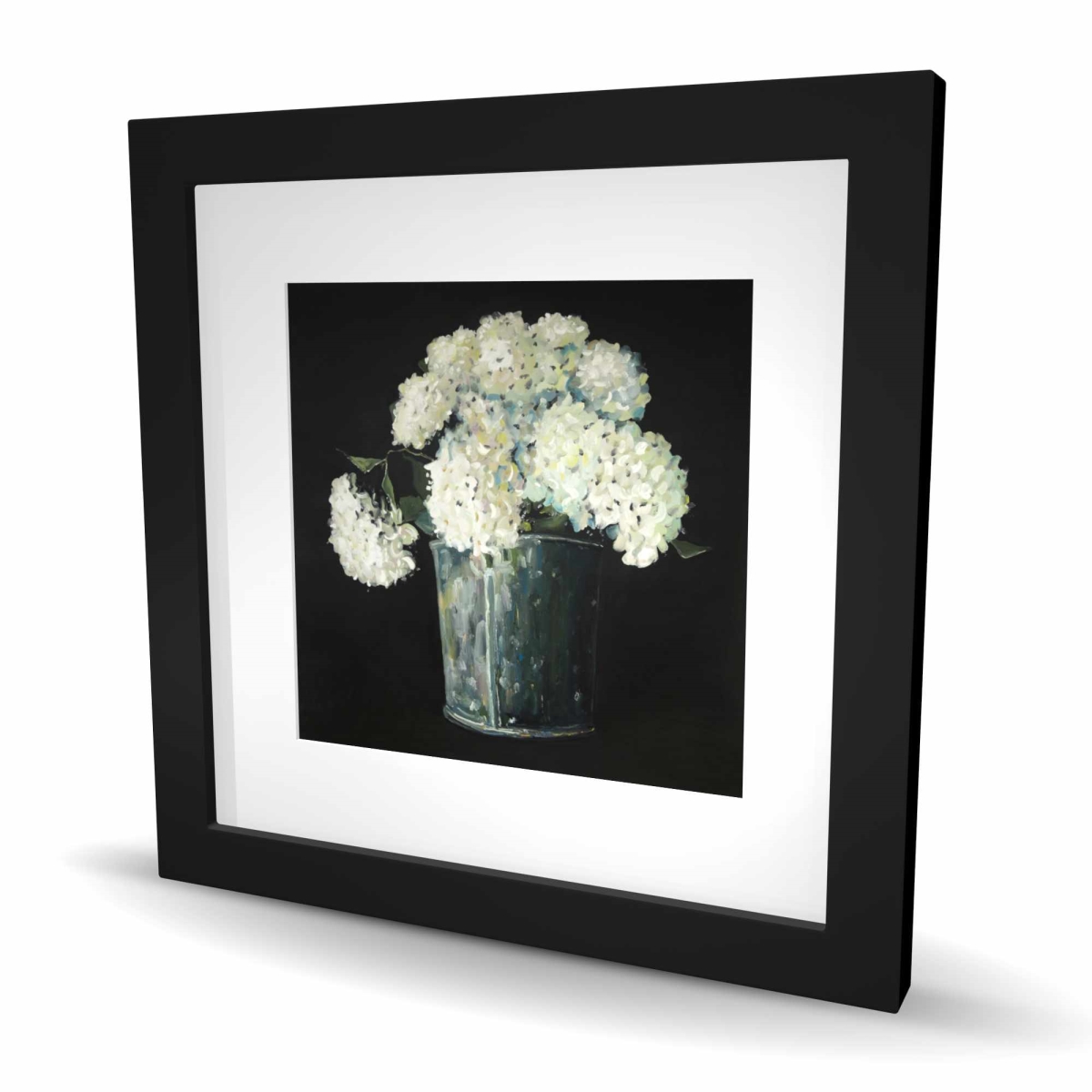C1FM1616M2N150 16 x 16 in. White Hydrangea Flowers - Framed Matted Print Wall Art - Home Decor