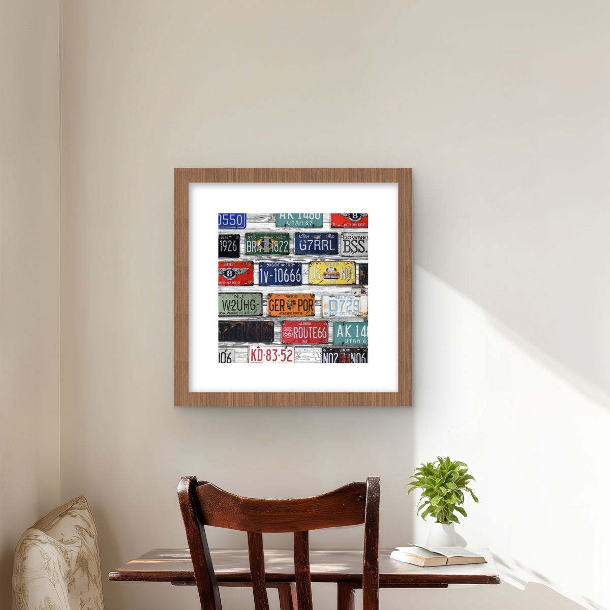 C1FM1616M6SQ3Z 16 x 16 in. Number Plates - Red Framed Matted Print Wall Art for Man Cave Decor