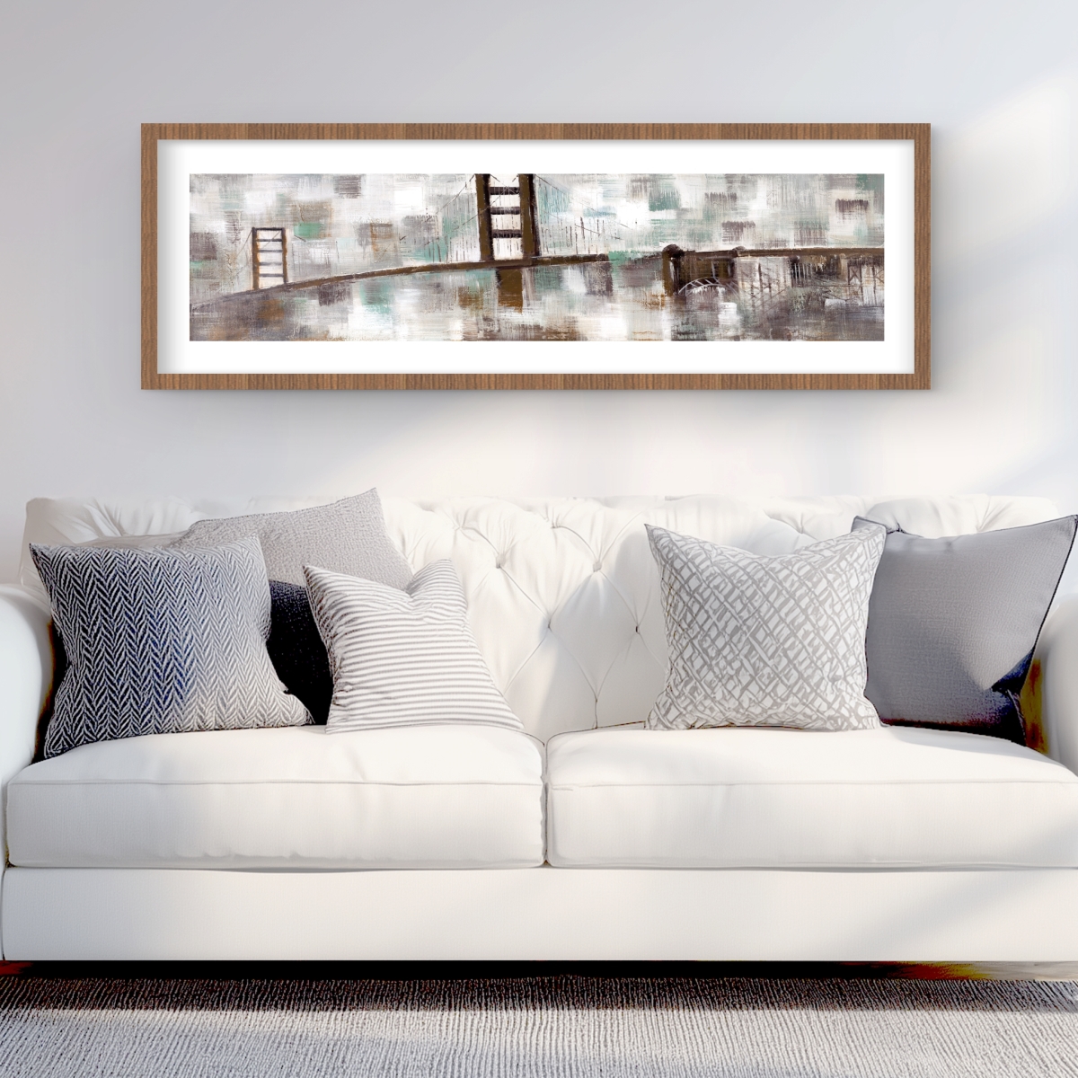 C1FM1648RDPP5B 16 x 48 in. Abstract Golden Gate - Beige Industrial Framed Matted Print Wall Art