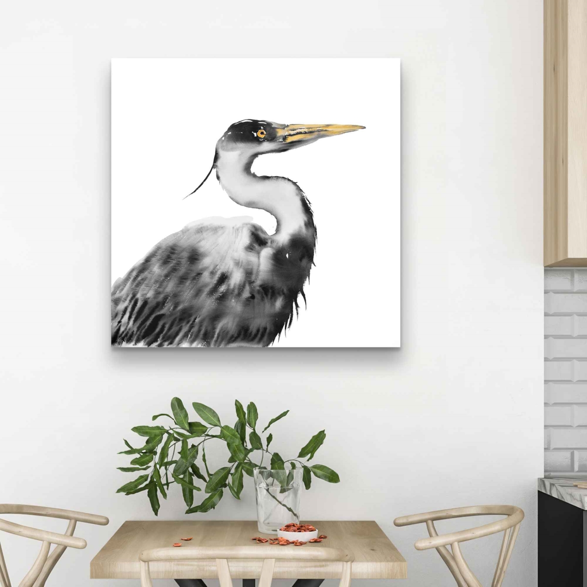 C1RC3232CNTB4I 32 x 32 in. Great Heron Black Animals Canvas - Elegant Home Decor