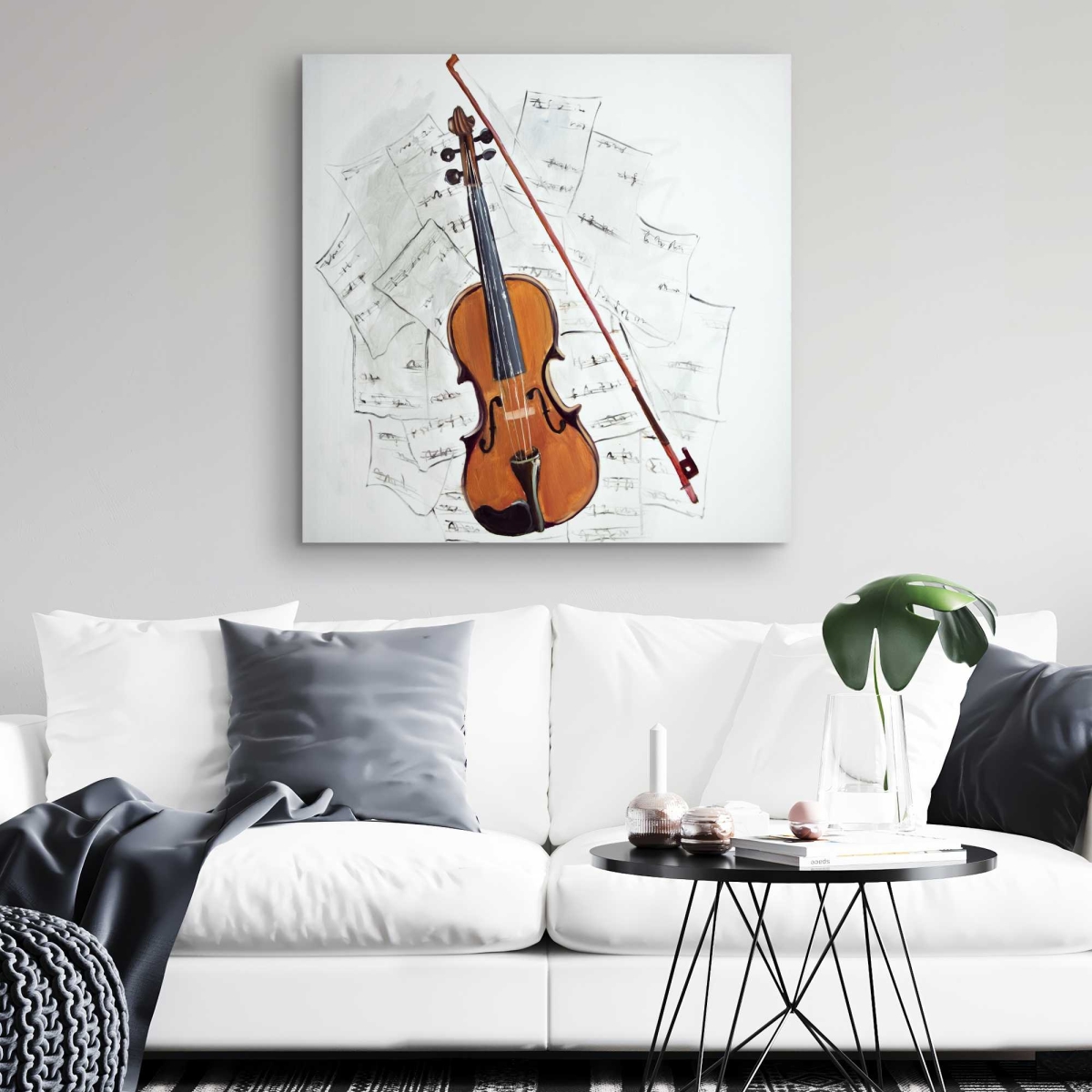 C1RC3232KVDCU9 32 x 32 in. Violin on Music Sheet - Livingroom Instrument Canvas Decor