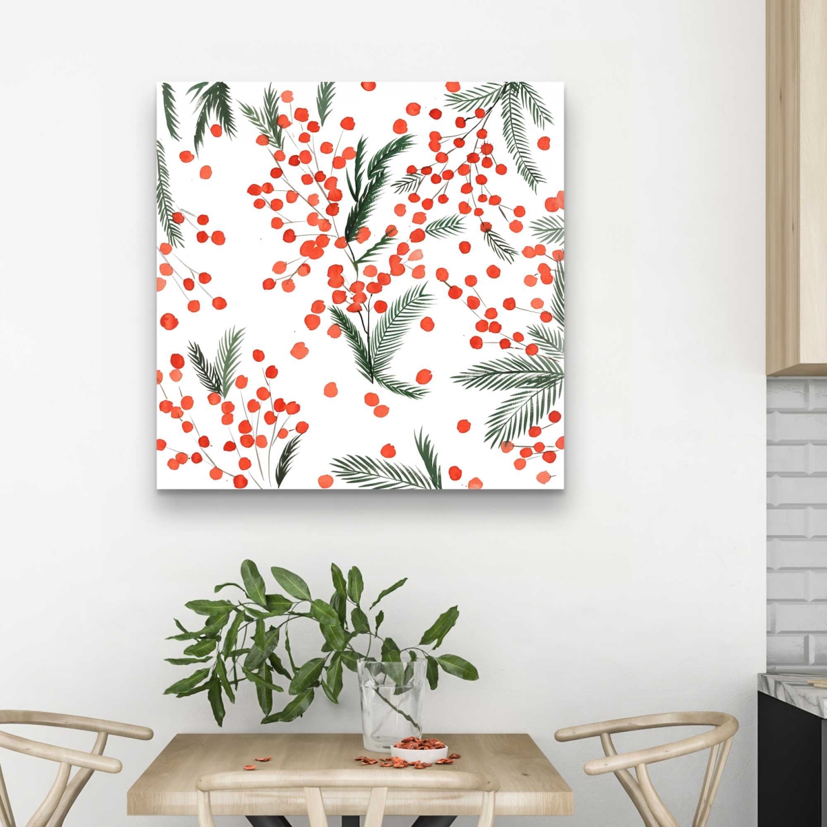 C1RC3232OKMRL1 32 x 32 in. Mistletoe Leaf Pattern - White Trees Canvas for Home Decor