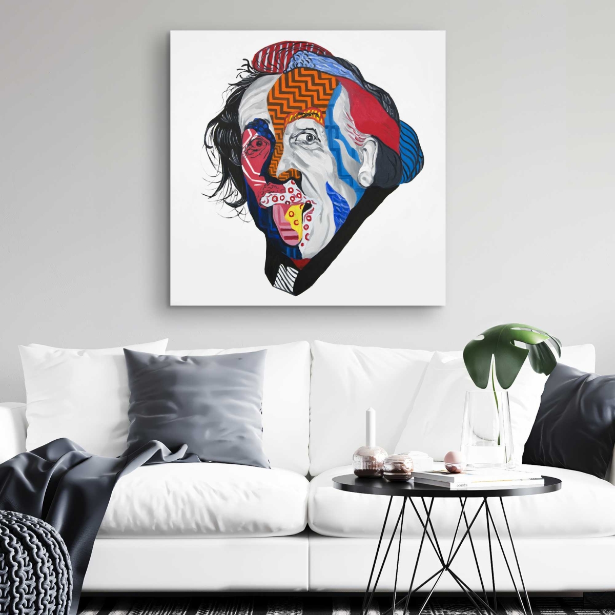 C1RC3232SDZABF 32 x 32 in. Abstract Albert Einstein - Blue Shapes Canvas Home Decor