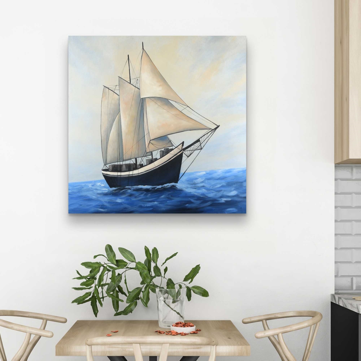 C1RC3232TM7B50 32 x 32 in. Ship Gently Sailing Canvas - Sunny Day Transportation Decor