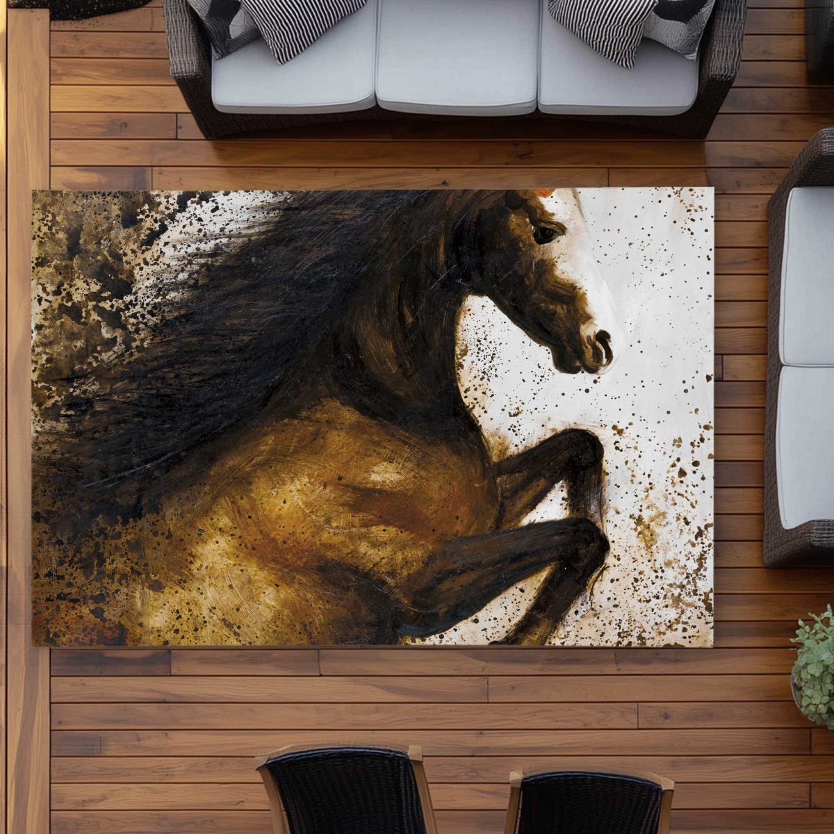 C1ROAR57PMEWLI 5 x 7 ft. Horse Rushing Into The Dust - Brown Horse Outdoor Rectangle Area Rug