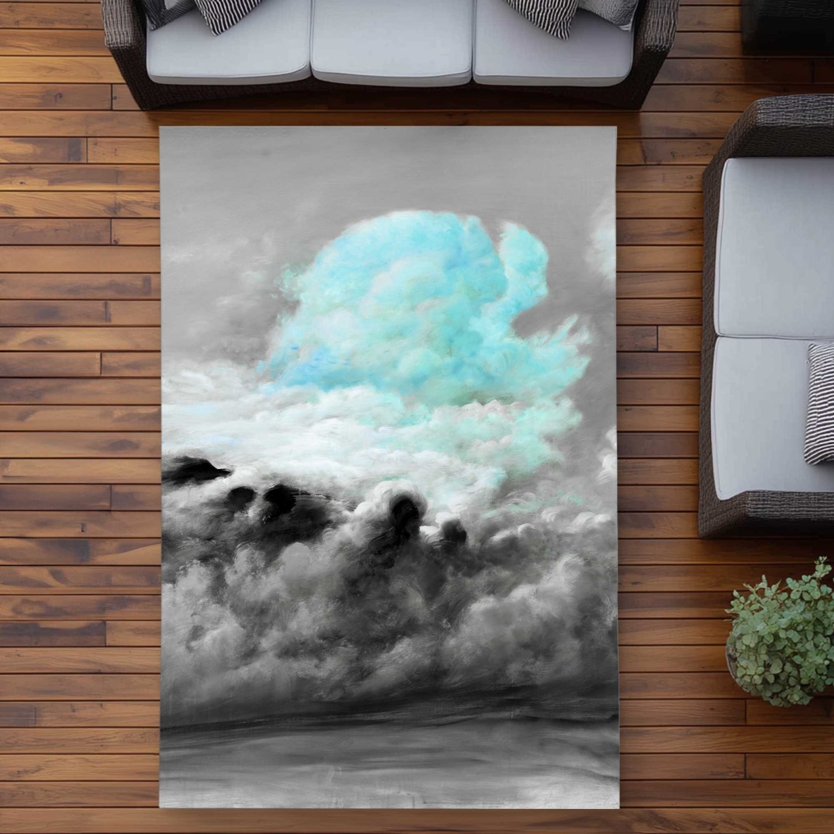 C1ROAR57QKFL4D 5 x 7 ft. Blue Clouds Shapes Bathroom Outdoor Rectangle Area Rug - Home Decor