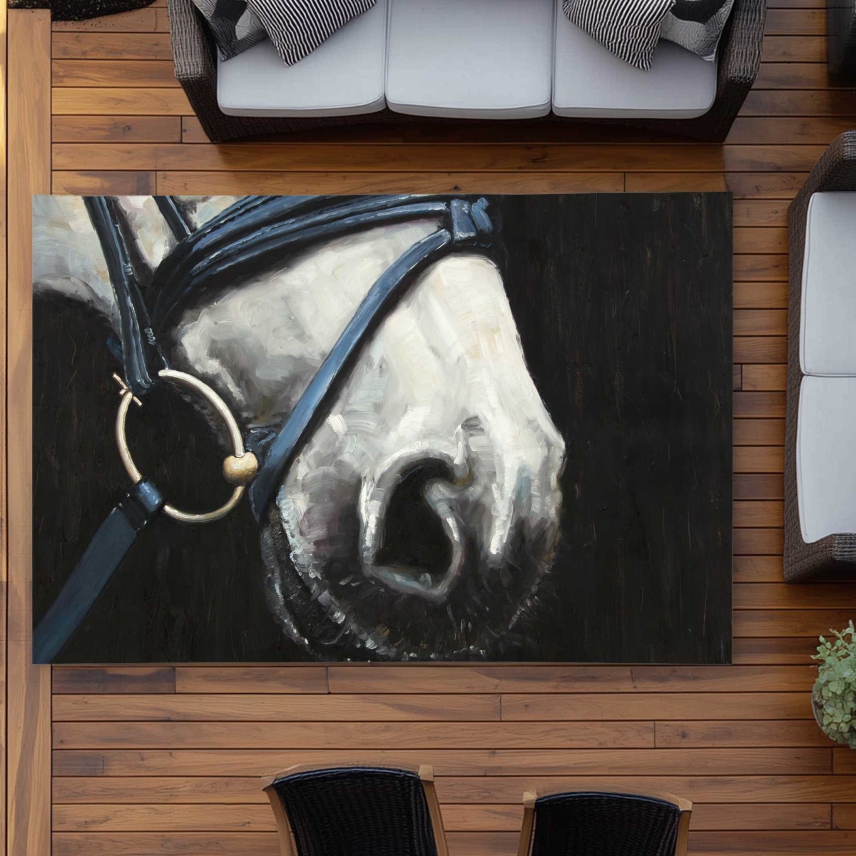C1ROAR57RIADAO 5 x 7 ft. Horse with Harness - White Outdoor Rectangle Area Rug for Home Decor