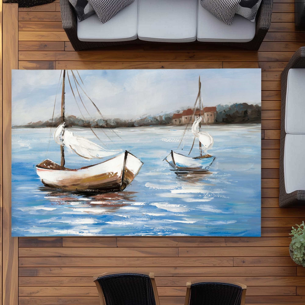 C1ROAR57RR9XEO 5 x 7 ft. Two Boats on the Water Rectangle Area Rug - Brown Travel & Maps Decor