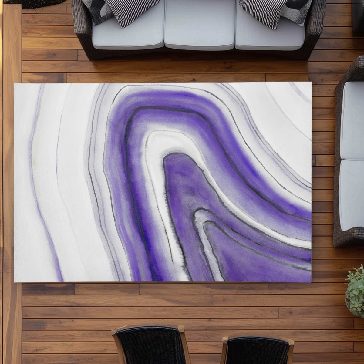 C1ROAR57SMJZEX 5 x 7 ft. Purple Round Geode - Minerals White Outdoor Area Rug - Decor