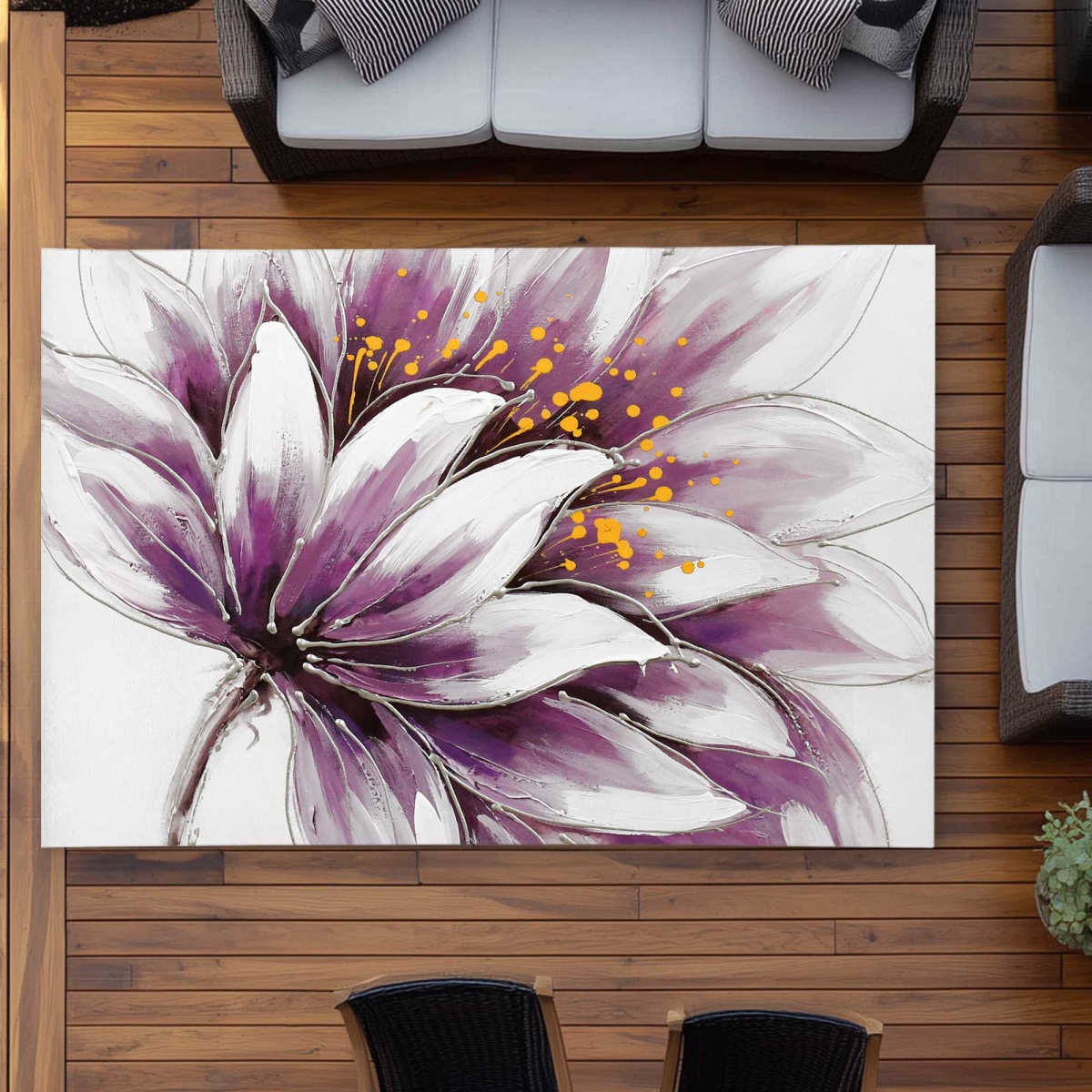 C1ROAR57TI5LOT 5 x 7 ft. Purple Flower Gray Floral Outdoor Rectangle Area Rug for Home Decor