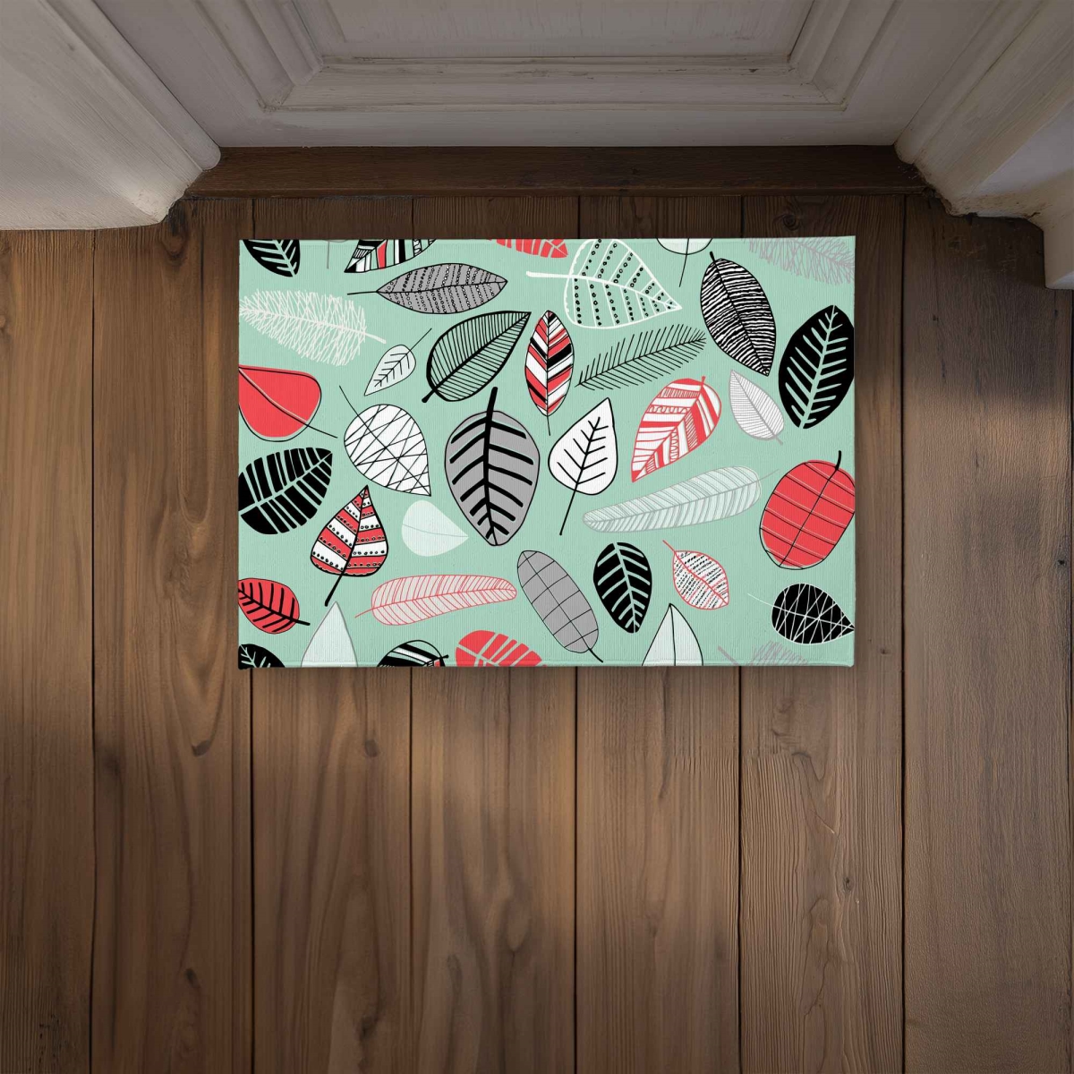 CODM1724O9IOE0 17 x 24 in. Turquoise Leaf Patterns Door Mat - Indoor & Outdoor Home Decor