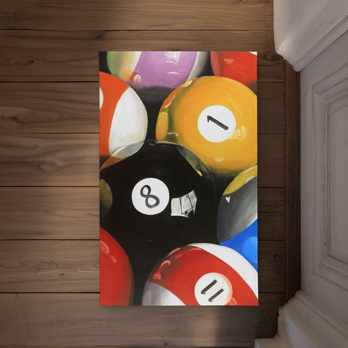CODM21340V70ZM 21 x 34 in. Pool Balls Closeup Door Mat - Hyperrealist Home Decor