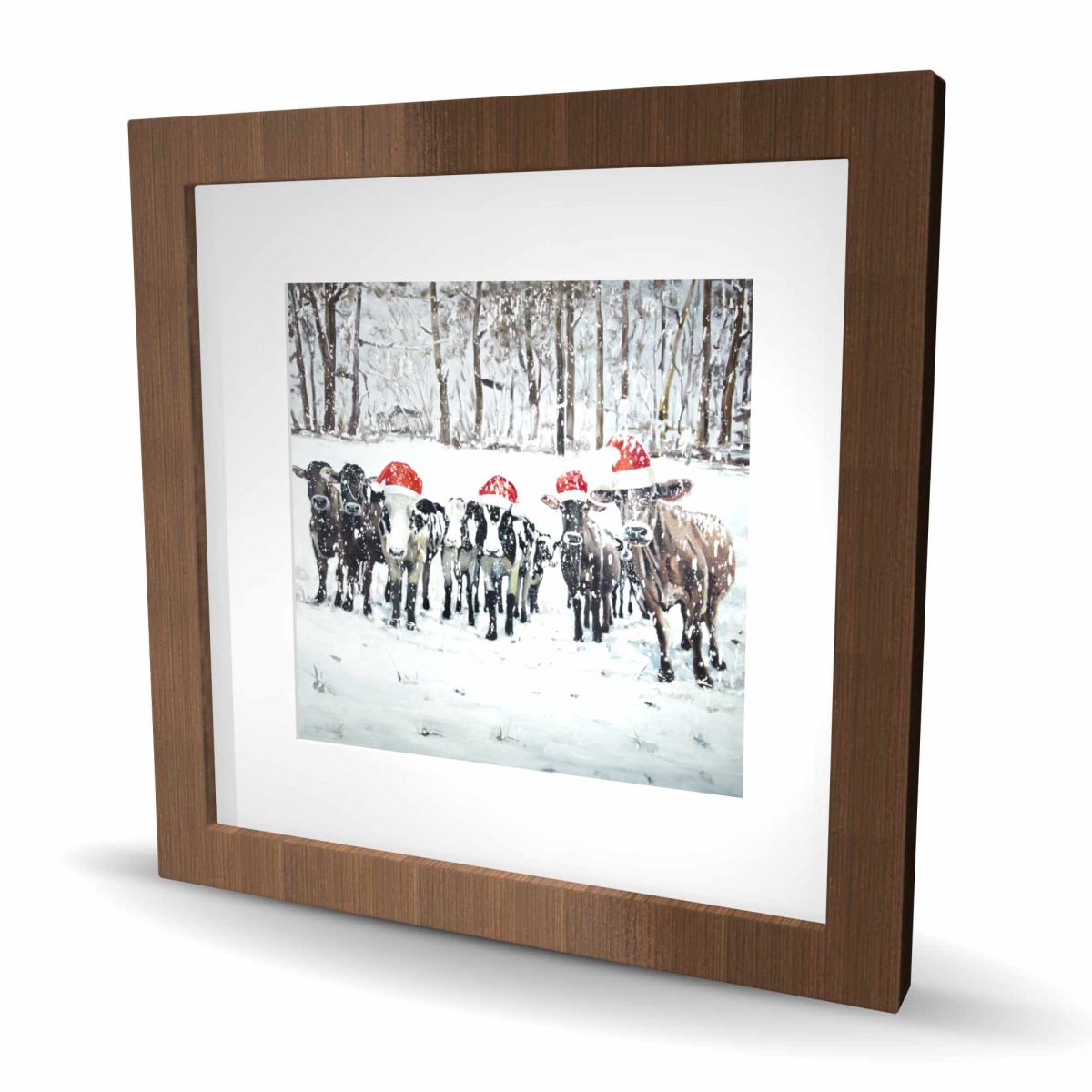 C1FM1616D87ZWS 16 x 16 in. Curious Christmas Cows - Rustic Framed Print Wall Art for Home Decor