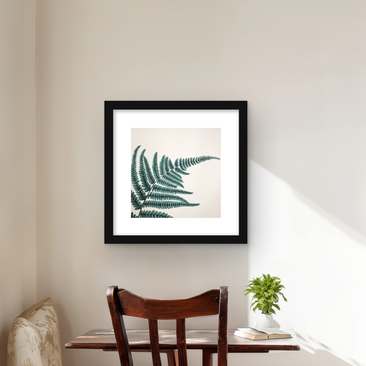 C1FM1616DMCXO9 16 x 16 in. Fern - Floral Beige Framed Matted Print Wall Art - Home Decor Art