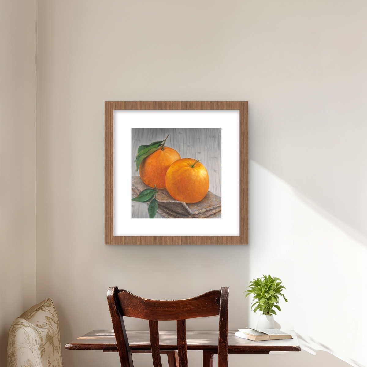 C1FM1616EROOOL 16 x 16 in. Two Oranges - Kitchen Hyperrealist Framed Print Wall Art - Home Decor