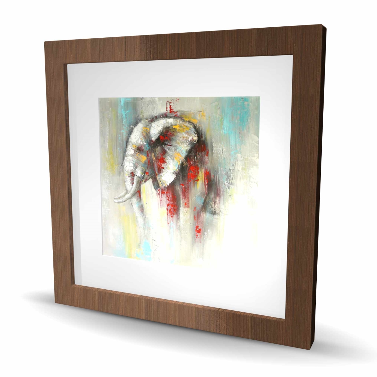 C1FM1616FMRTCF 16 x 16 in. Abstract Paint Splash Elephant - Red Framed Matted Print Wall Art