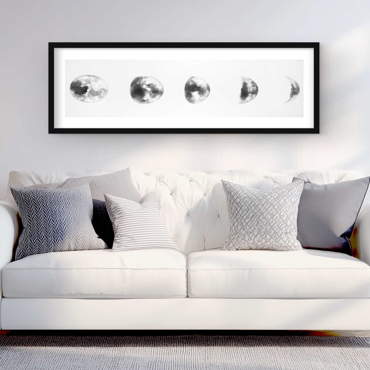 C1FM16481S0MPM Black & White Eclipse - Framed Matted Print Wall Art for Home Decor - 16 x 48 in.
