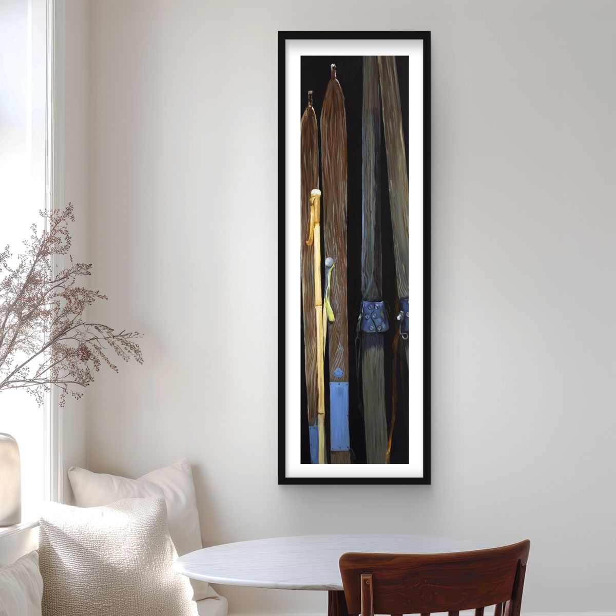 C1FM16484YRYCA 16 x 48 in. Old Skis Framed Matted Print Wall Art - Man Cave Home Decor Art