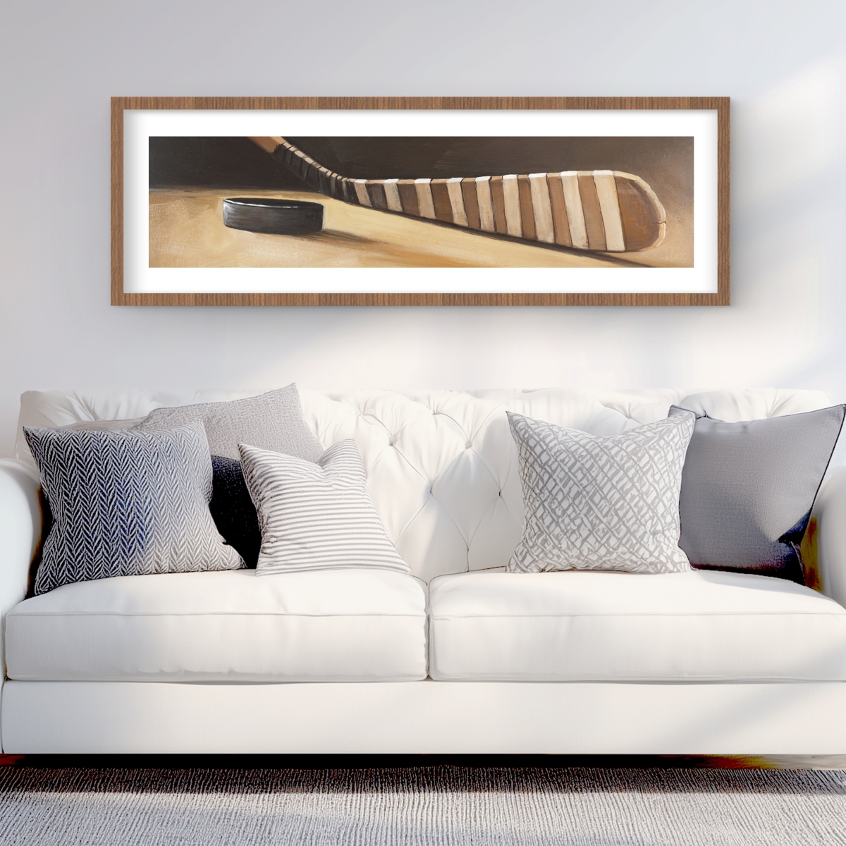C1FM1648CK4Q6G 16 x 48 in. Stick & Hockey Puck - Framed Print Wall Art for Man Cave Decor