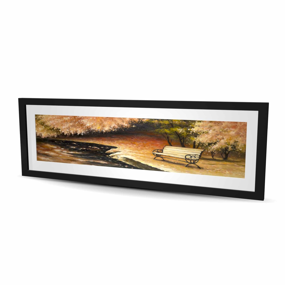 C1FM1648D9PGTR 16 x 48 in. Park Bench by Fall - Trees Coral Framed Print Wall Art - Home Decor