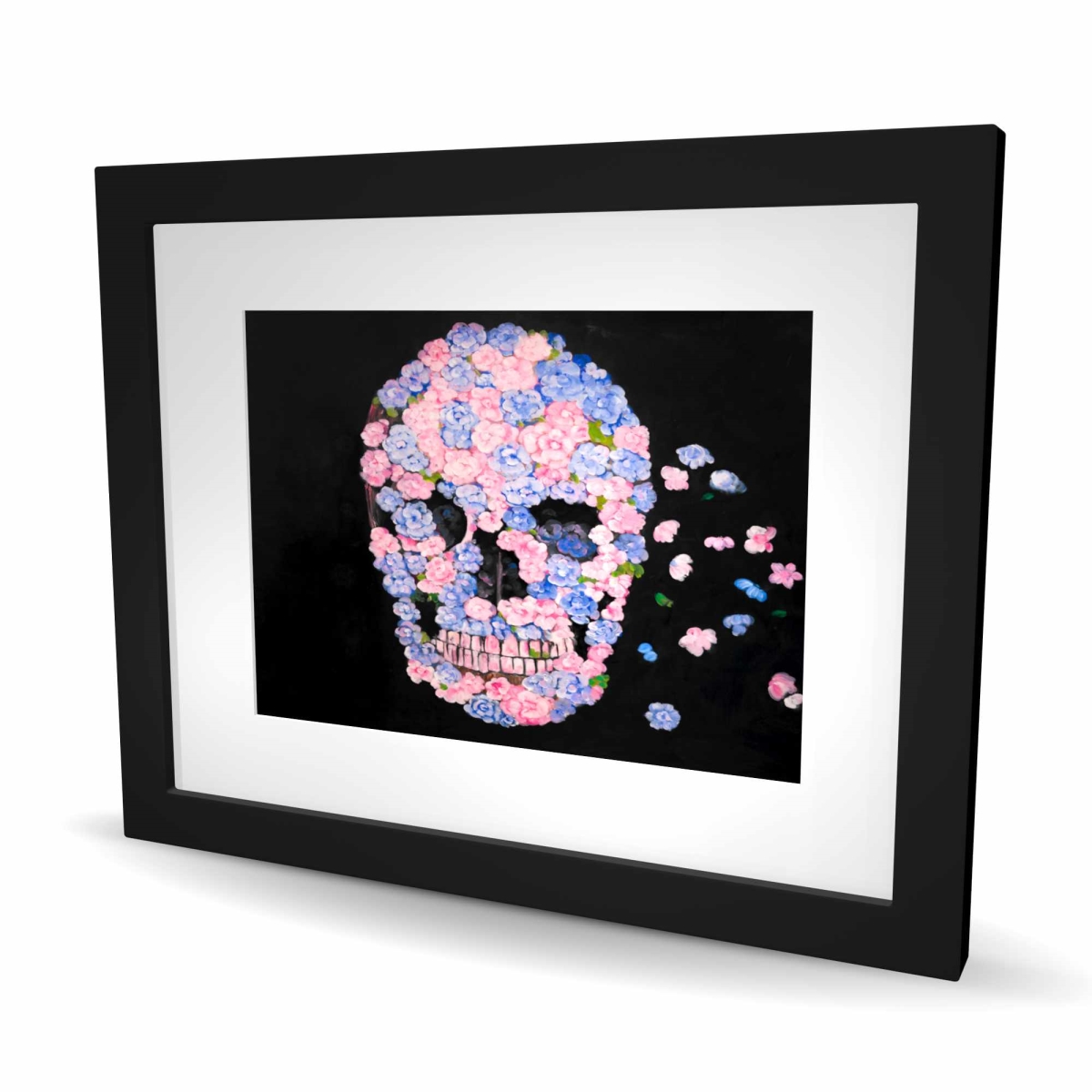 C1FM1620XVTK2L 16 x 20 in. Flower Skull - Framed Matted Print Wall Art - Unique Bedroom Decor