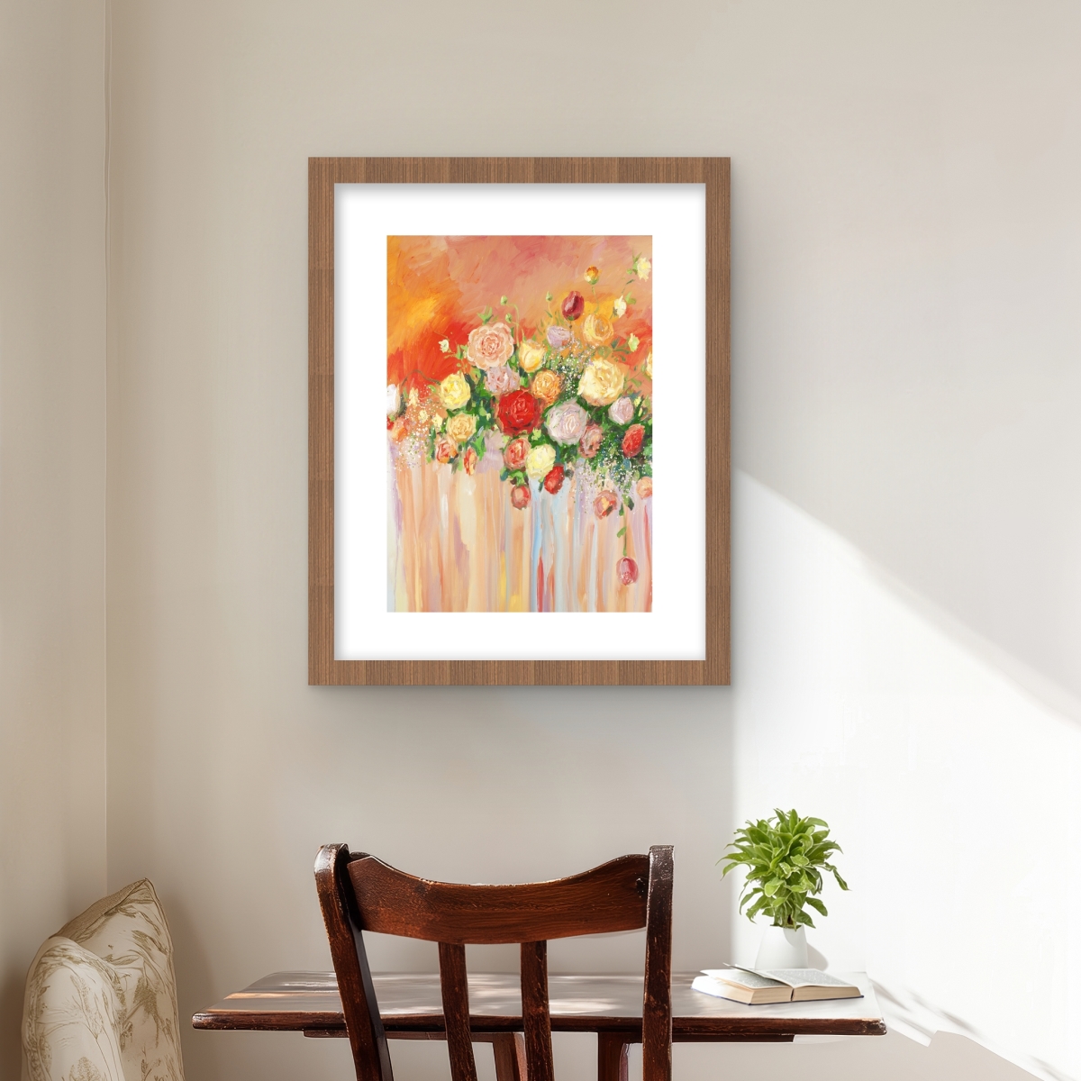 C1FM1620Z3Q145 16 x 20 in. Bouquet of Multicolor Abstract Flowers Wall Art - Red Romantic Print