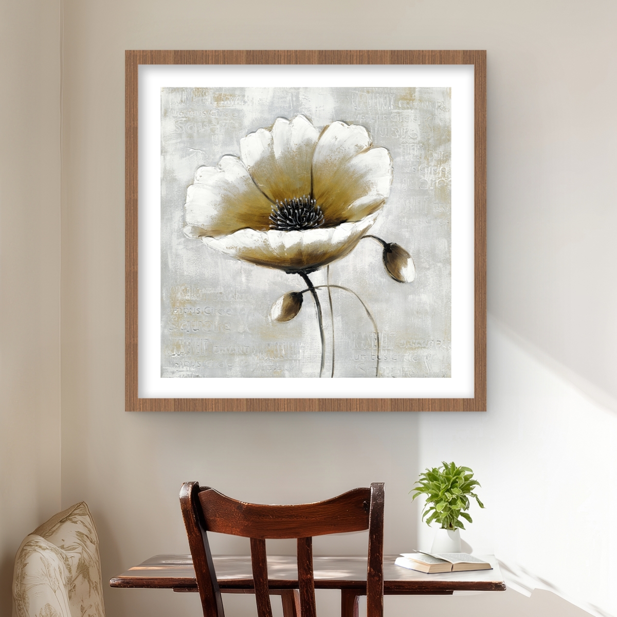 C1FM24248FKQA5 24 x 24 in. Modern Beige Flower - White Floral Framed Print Wall Art - Home Decor