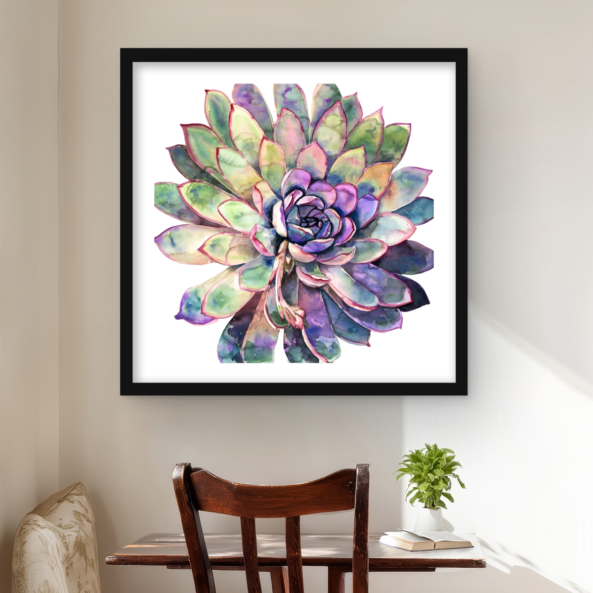 C1FM2424CK4VPM 24 x 24 in. Multicolored Succulent - Framed Matted Print Wall Art for Home Decor
