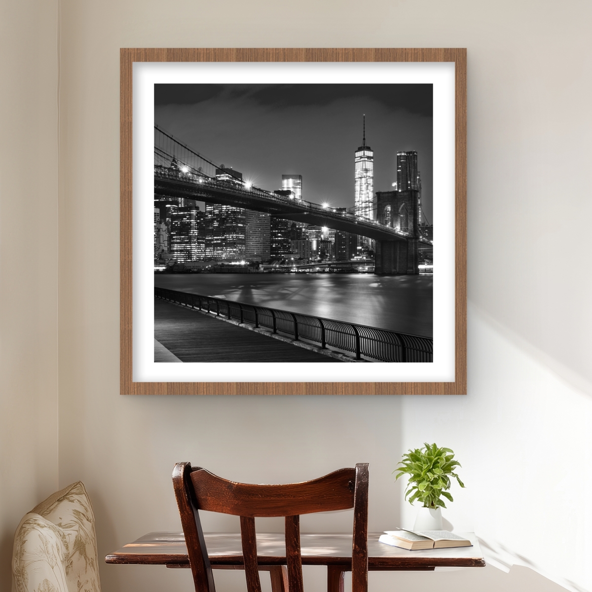 C1FM2424CL9COW 24 x 24 in. City Under the Night - Framed Matted Print Wall Art for Home Decor