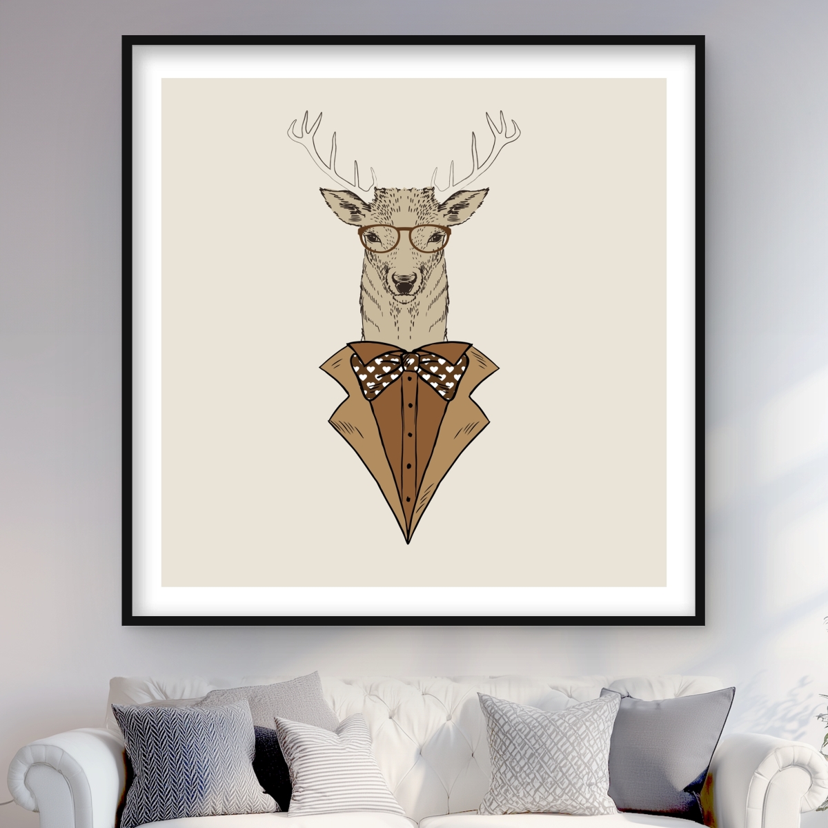 C1FM48487O2OWX 48 x 48 in. Deer with Brown Coat - Beige Man Cave Framed Print Wall Art for Decor