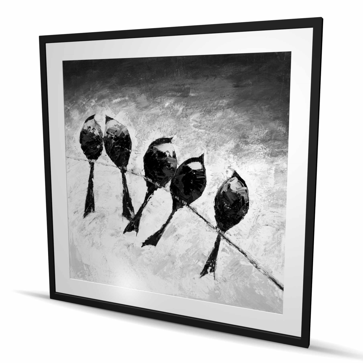 C1FM4848AM8DLV 48 x 48 in. Five Birds Perched - Monochrome Framed Print Wall Art for Home Decor