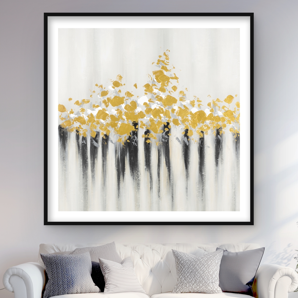 C1FM4848D0SF6K 48 x 48 in. Abstract Gold Flowers - Man Cave Framed Print Wall Art for Home Decor