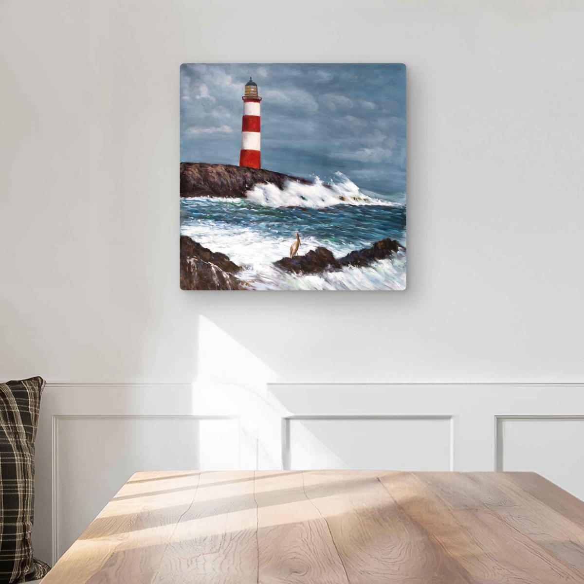 C1MP1616DWXWTW 16 x 16 in. Lighthouse at the Edge of the Sea Metal Print Wall Art - Coastal