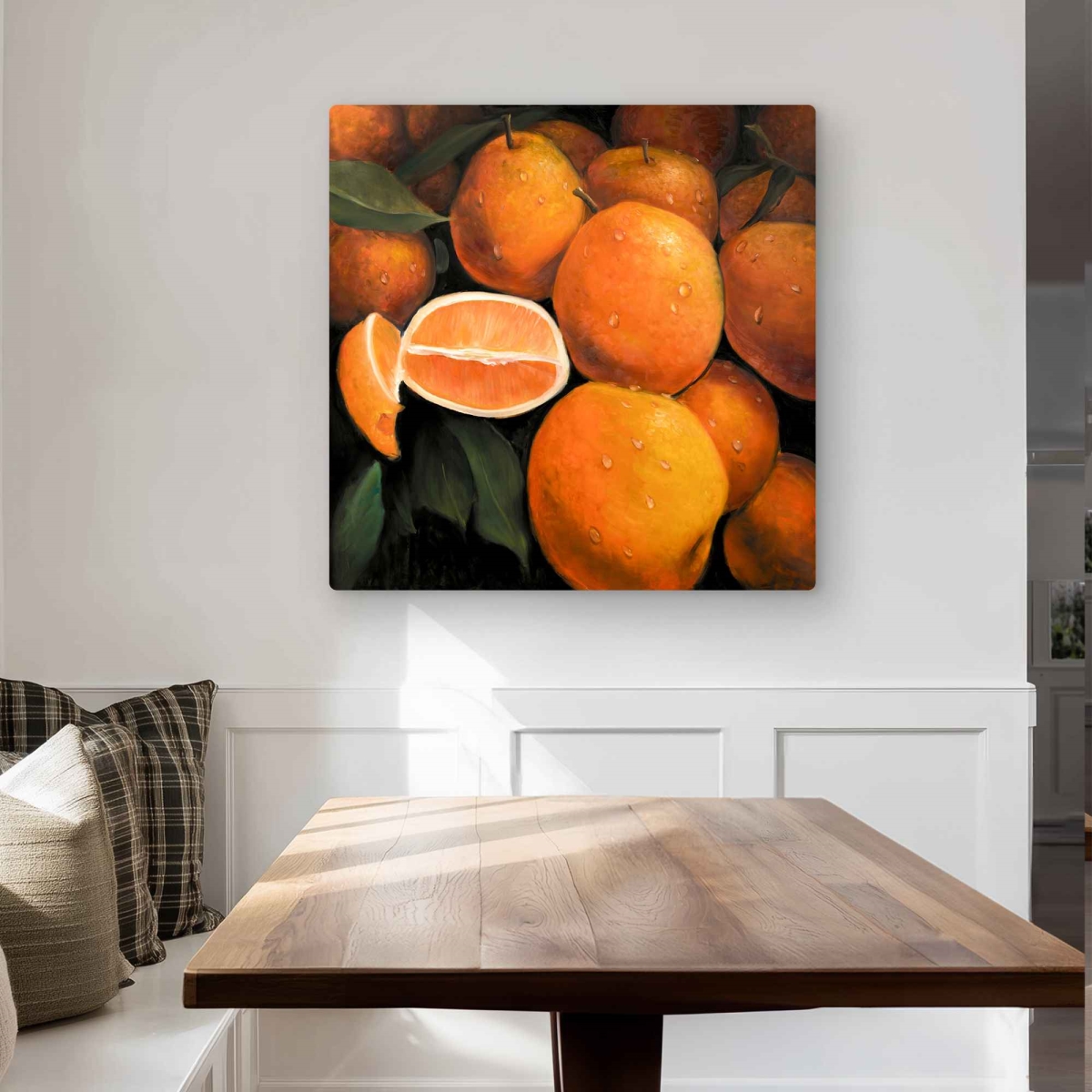 C1MP32322V6E8P 32 x 32 in. Fresh Oranges - Hyperrealist Kitchen Metal Print Wall Art for Decor