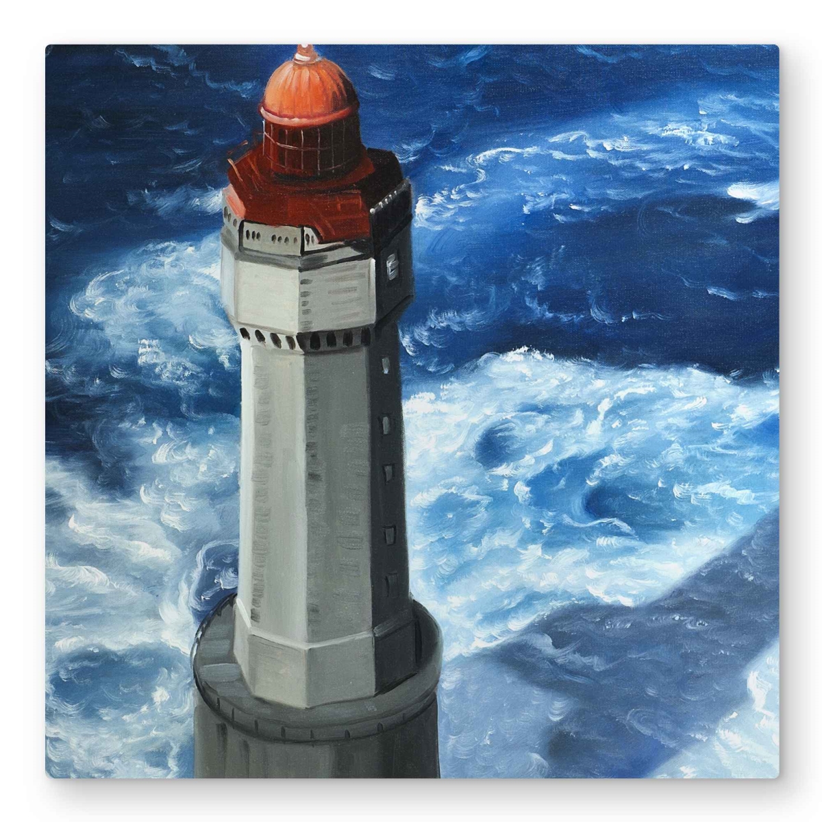 C1MP32325FMIZP 32 x 32 in. The Headlight of Jument Wall Art - Classic Blue Sea Metal Print Decor