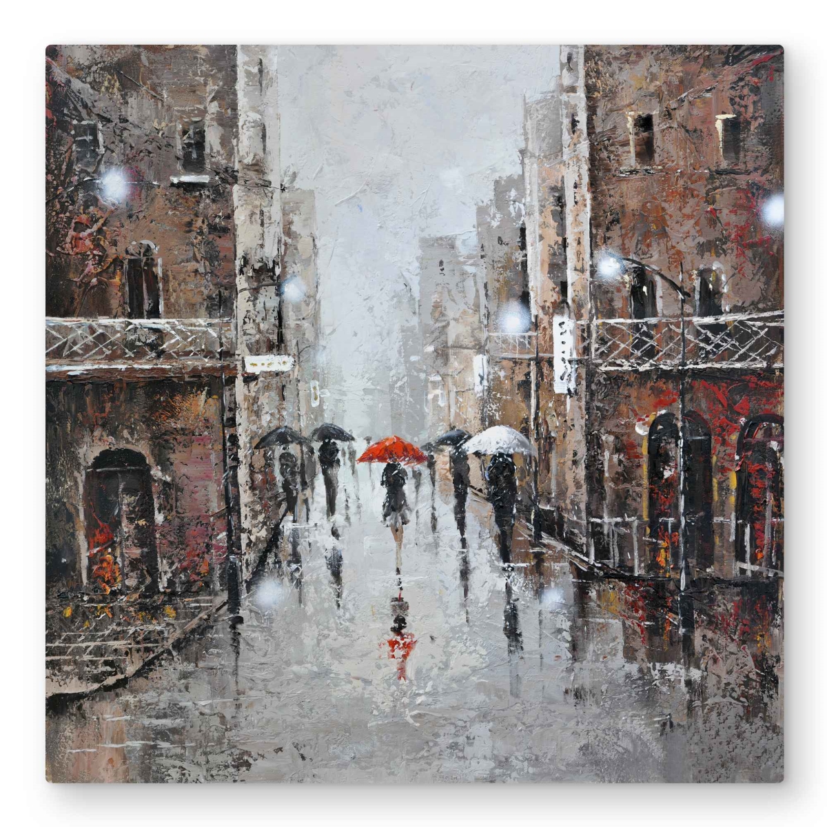 C1MP32326RPSCB 32 x 32 in. City Rain - Man Brown Metal Print Wall Art - Stylish Art